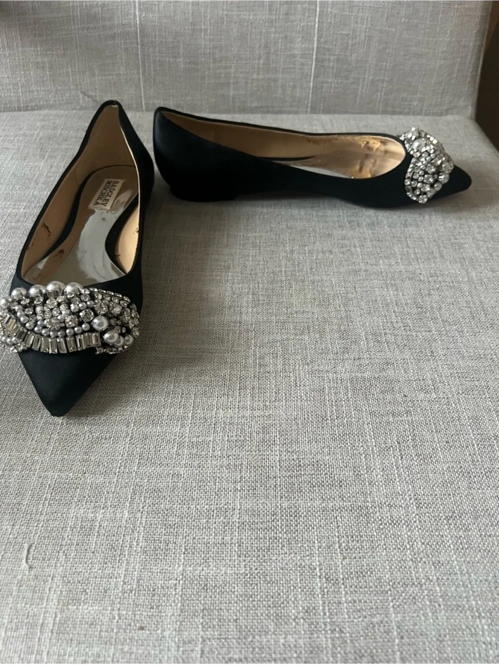 Badgley Mischka Black jewel Embellished Ballet Flats, women’s 7, luxury occasion